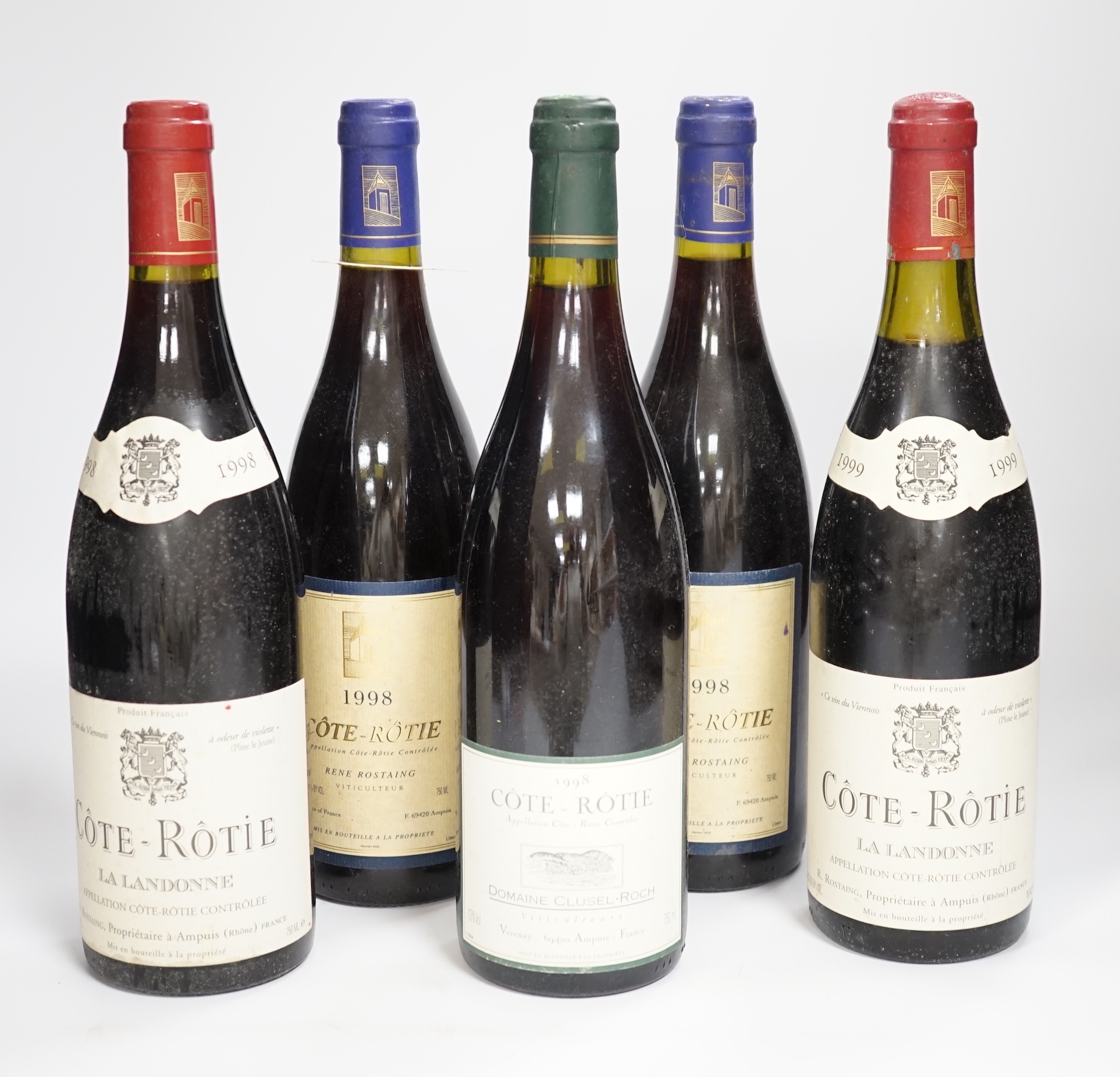 One bottle of Cote-Rotie 1998, two bottles of cotta-Rosie La Landone 1999 and two bottles of Cote-Rotie Renne Rostaing 1998 (5)